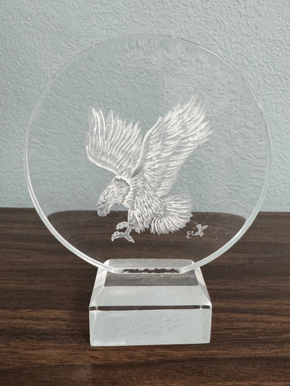 Clear Glass Eagle Design Etched Paperweight Desktop Decor